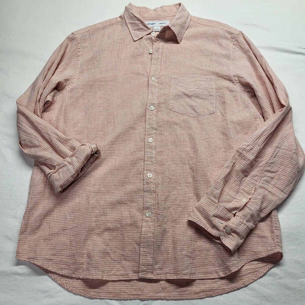 Old Navy Men LG Pin Striped Linen Blend Regular Long Sleeve Button Down Shirt